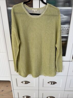 Eileen Fisher organic linen Light Olive Knit Crew Neck Sweater
